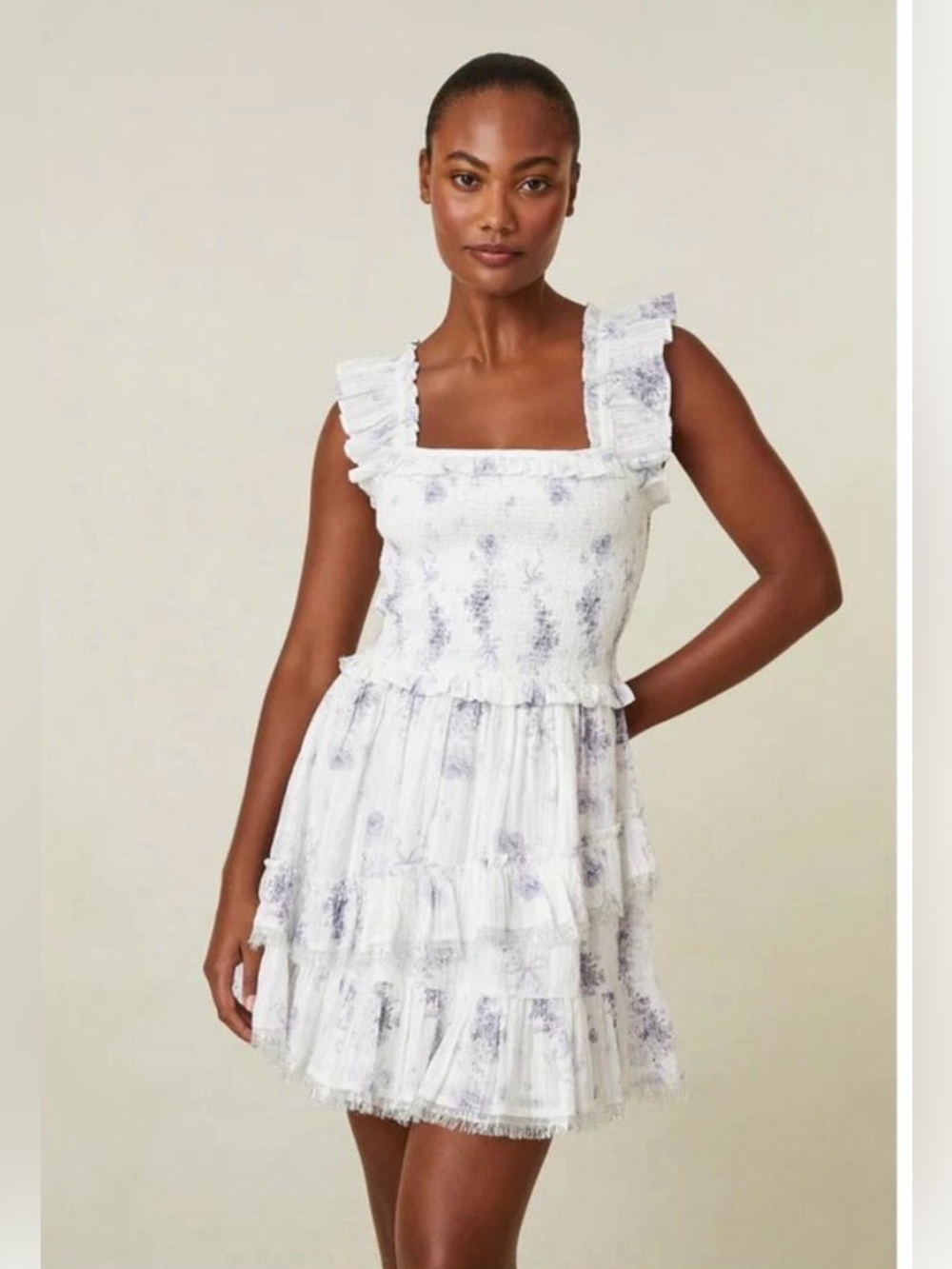 Love Shack Fancy Aline Smocked Misty Sea ruffle dress size XS